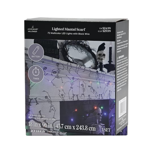 96" Spiderweb & Skeletons LED Lighted Mantel Scarf by Ashland®